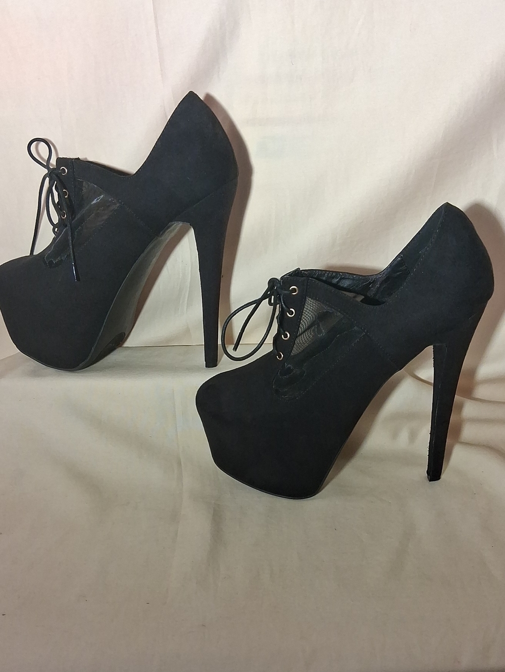 JustFab Black Lace-Up Platform Stilettos